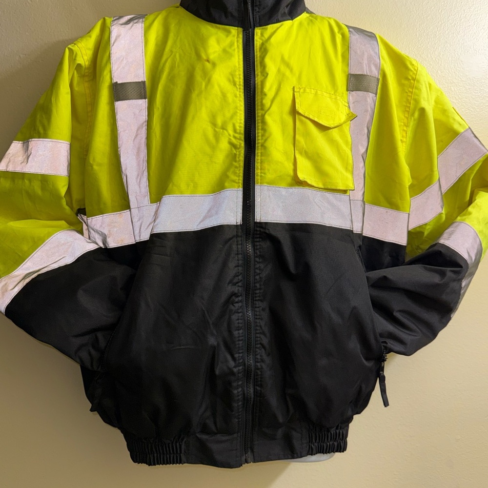 Hi Vis Safety Jacket ANSI Class‎ 3 Lime Reflective Hooded men’s L